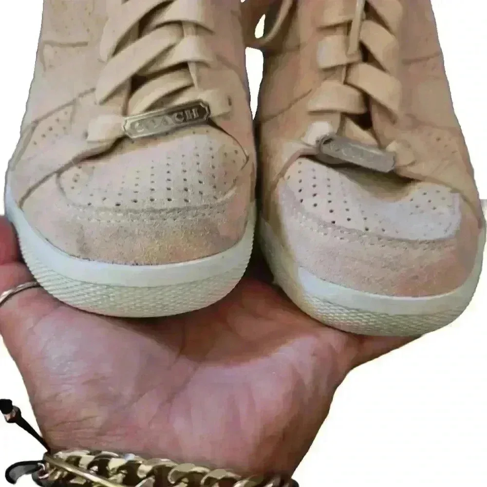 Coach Women's Pale Pink Alexis Suede Hidden Wedge Sneaker  9